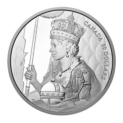 A picture of a 2022 $50 Fine Silver Coin - Queen Elizabeth II's Coronation